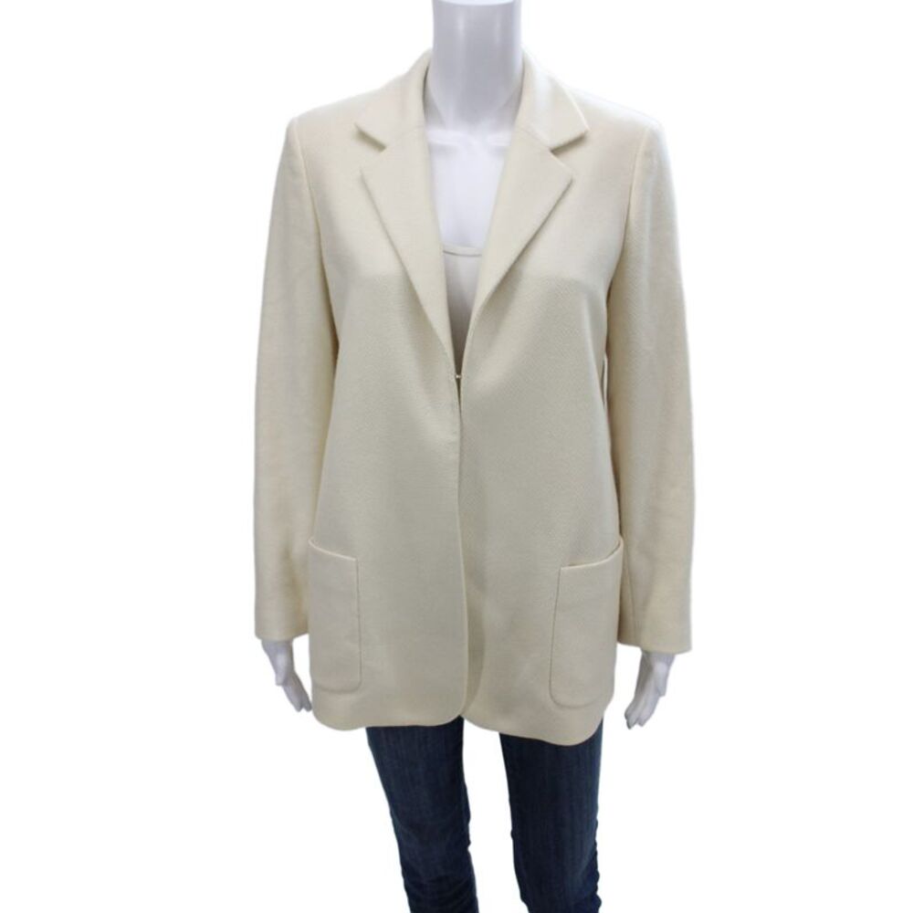 Loro Piana Women Beige Cashmere Silk Collared Zip Blazer Long Sleeve Size 44